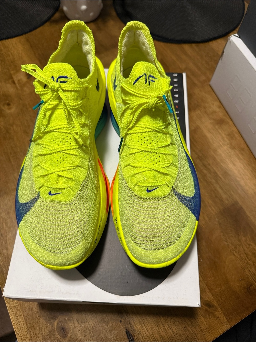 Nike Men's Neon Yellow and Navy Air Zoom Alphafly Next %2